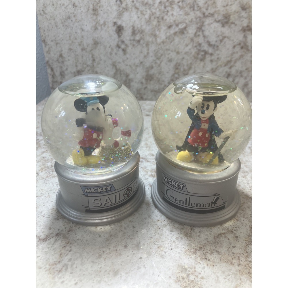 Rare Vintage Disney Mickey Mouse Sailor and Gentleman Snow‎ Globe Set